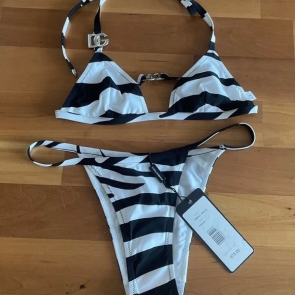Dolce&Gabbana Zebra Triangle Two-Piece Bikini Set - Black/White XS - Picture 3 of 10